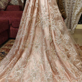 Baby Pink Satin Backed handwork Net Fabric