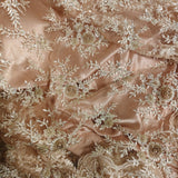 Baby Pink Satin Backed handwork Net Fabric