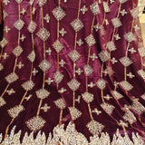 Deep Wine Embellished Net Fabric backed with Silk Satin
