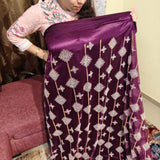 Deep Wine Embellished Net Fabric backed with Silk Satin