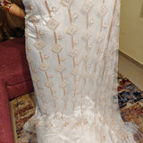 Pearl Ivory Embellished Net Overlay with Silk Satin
