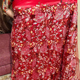 Vibrant Red Silk Satin Backed  heavy handwork Net Fabric