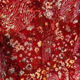 Vibrant Red Silk Satin Backed  heavy handwork Net Fabric