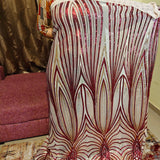 Warm Ivory & Wine Sequin Work Net Fabric with Gold Highlights