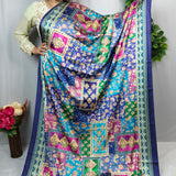 Royal Blue Multicolor Printed Satin Saree