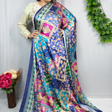 Royal Blue Multicolor Printed Satin Saree
