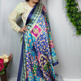 Royal Blue Multicolor Printed Satin Saree