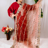 Peach Blush Crystal & Zari Embroidered Net Saree