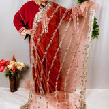 Peach Blush Crystal & Zari Embroidered Net Saree