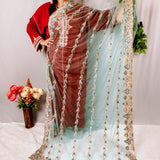 Mint Green Crystal & Zari Embroidered Net Saree