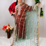 Mint Green Crystal & Zari Embroidered Net Saree