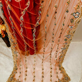 Peach Blush Crystal & Zari Embroidered Net Saree