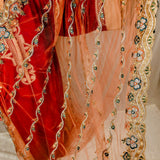 Peach Blush Crystal & Zari Embroidered Net Saree
