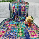 Royal Blue Multicolor Printed Satin Saree