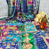 Royal Blue Multicolor Printed Satin Saree