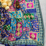 Royal Blue Multicolor Printed Satin Saree