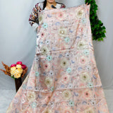 Peach Floral Sequin Glass Organza Fabric