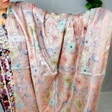 Peach Floral Sequin Glass Organza Fabric