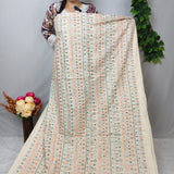 Ivory Pastel Mirror Embroidered Flex Cotton Fabric