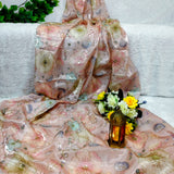Peach Floral Sequin Glass Organza Fabric