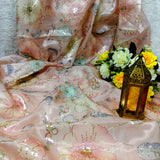 Peach Floral Sequin Glass Organza Fabric