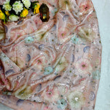 Peach Floral Sequin Glass Organza Fabric