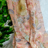 Peach Floral Sequin Glass Organza Fabric