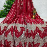 Deep Red Embroidered Silk Organza Fabric