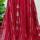 Deep Red Embroidered Silk Organza Fabric