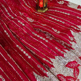Deep Red Embroidered Silk Organza Fabric