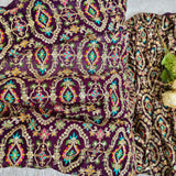Royal Purple Multicolour Embroidered Georgette Fabric