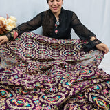 Royal Purple Multicolour Embroidered Georgette Fabric