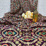 Royal Purple Multicolour Embroidered Georgette Fabric