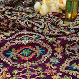 Royal Purple Multicolour Embroidered Georgette Fabric