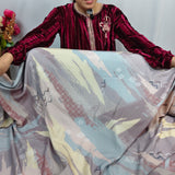 Abstract Taupe & Aqua Premium Crepe Fabric