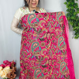 Fuchsia Luxury Silk Crepe Fabric with Paisley Embroidery – 2 Piece Set