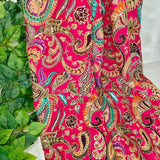 Fuchsia Luxury Silk Crepe Fabric with Paisley Embroidery – 2 Piece Set