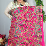 Fuchsia Luxury Silk Crepe Fabric with Paisley Embroidery – 2 Piece Set