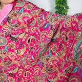 Fuchsia Luxury Silk Crepe Fabric with Paisley Embroidery – 2 Piece Set