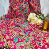 Fuchsia Luxury Silk Crepe Fabric with Paisley Embroidery – 2 Piece Set
