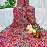 Fuchsia Luxury Silk Crepe Fabric with Paisley Embroidery – 2 Piece Set