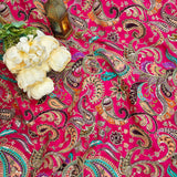 Fuchsia Luxury Silk Crepe Fabric with Paisley Embroidery – 2 Piece Set