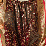 Deep Maroon Banarasi Silk Saree with Gold Zari Floral Weaving