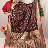 Deep Maroon Banarasi Silk Saree with Gold Zari Floral Weaving