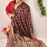 Deep Maroon Banarasi Silk Saree with Gold Zari Floral Weaving