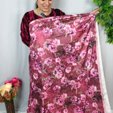 Dusty Rose Floral Printed Satin Fabric for Elegant Jellaba & Kaftan
