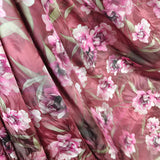 Dusty Rose Floral Printed Satin Fabric for Elegant Jellaba & Kaftan
