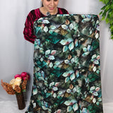 Forest Green Leaf Print Crepe Fabric