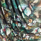Forest Green Leaf Print Crepe Fabric