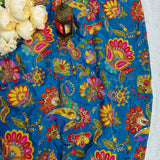 Blue Floral Embroidered Crepe Silk Fabric